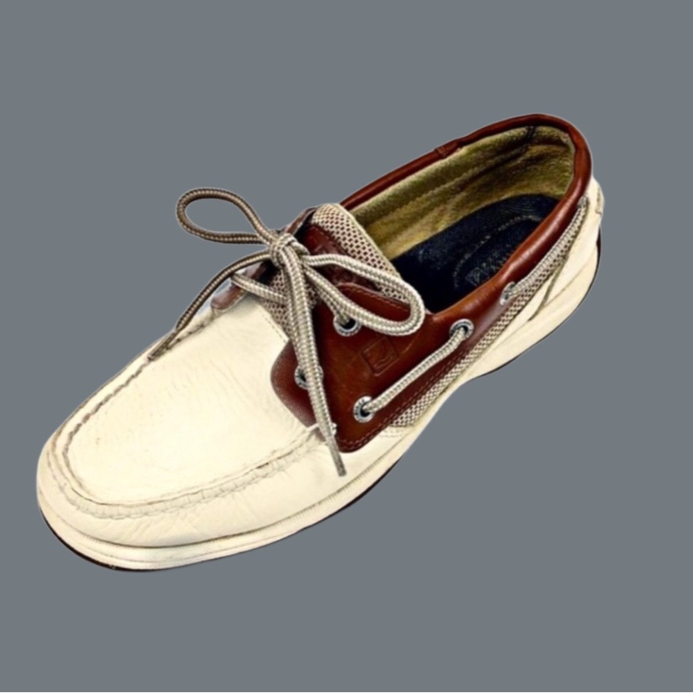 Sperry Womens Beige & Brown Leather Top Sider Loafers size 8.5